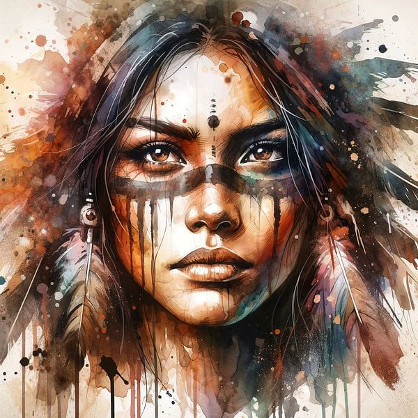 Powerful Tribal Warrior Woman Masked Gaze by Chromatic Fusion Studio
