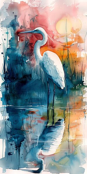 The Heron at Morning Red by ByNoukk