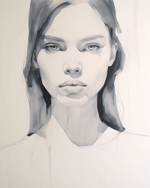 Modernes Porträt einer jungen Frau, Aquarell von Carla Van Iersel