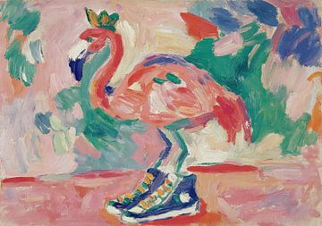Flamingo with crown and trainers by Niklas Maximilian