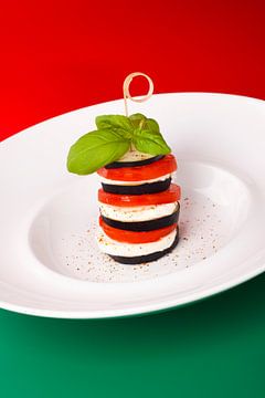 Italiaans gerecht van aubergine, mozzarella en tomaat