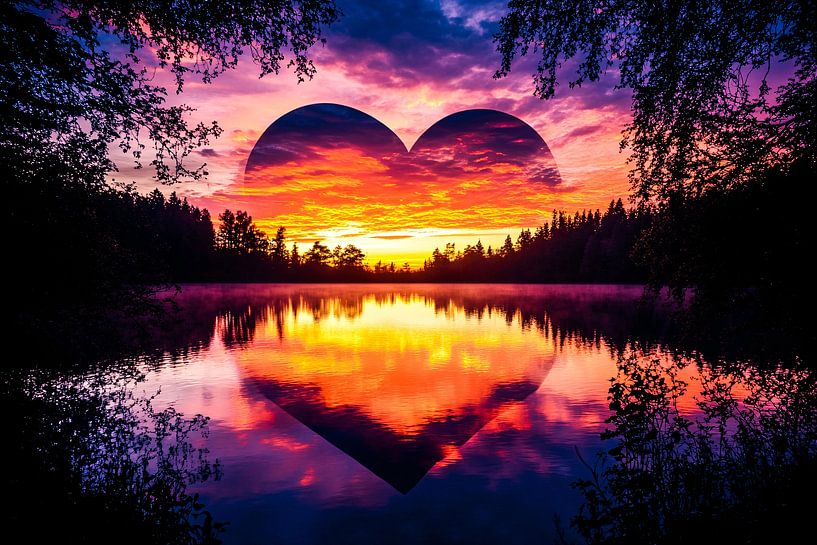 Heart over colourful sunset by Art & Soul Creations