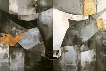 Abstract Industrial Bull – Geometrische Stier Kunst mit Gold