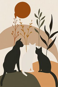 Silhouet van Katten en Planten in Harmonie van De Muurdecoratie