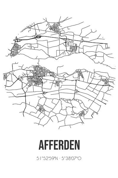 Afferden (Gelderland) | Landkaart | Zwart-wit van Stad & Wand