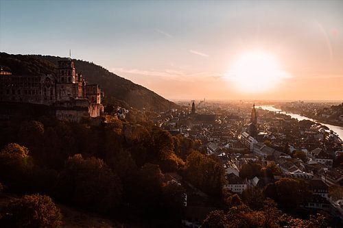 Heidelberg with castle at sunset