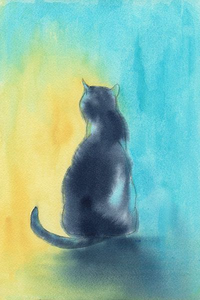 Schwarze Katze die im Licht sitzt von Karen Kaspar