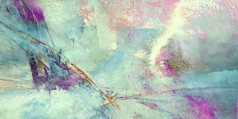 Flying away - eierschaal, paars en zacht turquoise - van Annette Schmucker