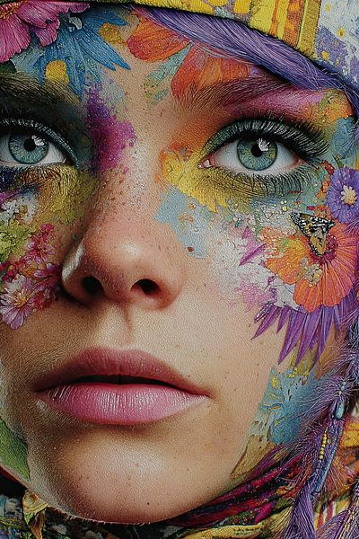 kunst vrouw met bloemen print van Egon Zitter