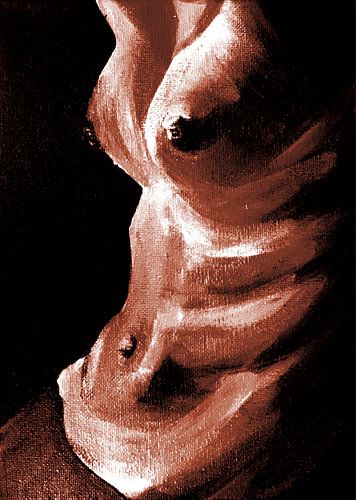 Frau nackt Brüste Bauch terra rot braun