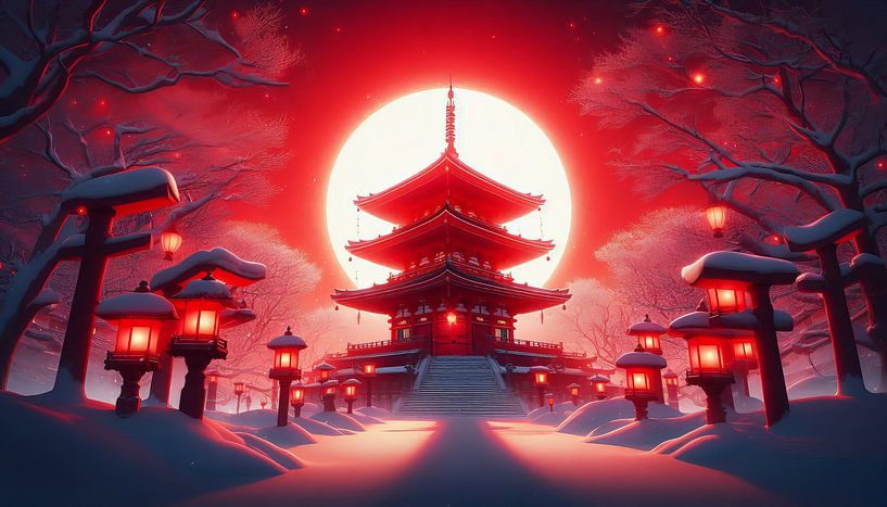 Red pagoda in the snow by Dieter Stahl