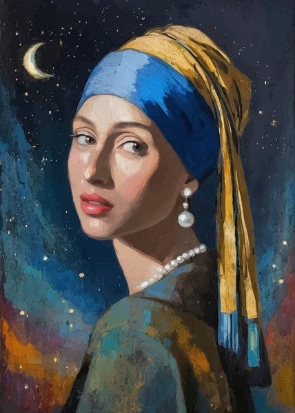 The Girl with a Pearl Earring Abstract Night by MIROKKU