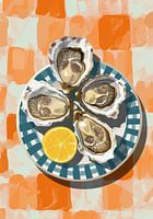 Oysters on orange tablecloth