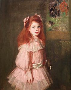 Vintage-Ölgemälde auf Leinwand: "Mädchen in Rosa" in warmen Erdtönen