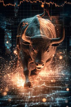 Stier in de digitale markt - Dynamisch van Poster Art Shop