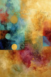 Abstract painting with colourful shapes and textures
