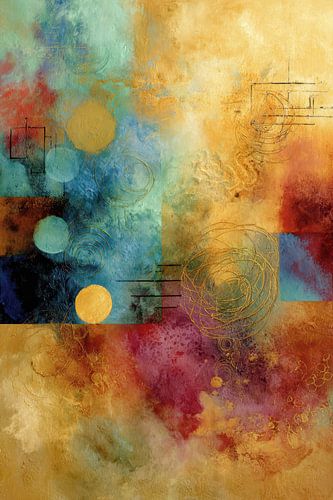 Abstract schilderij met kleurrijke vormen en texturen