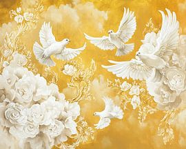 Golden Yellow Pigeons by ARTEO Paintings