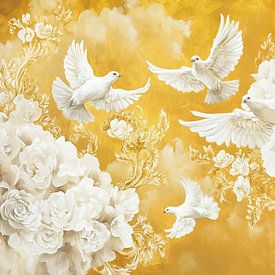 Goudgeel Duiven van ARTEO Schilderijen