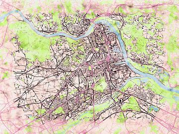 Kaart van Linz in de stijl 'Soothing Spring' van Maporia