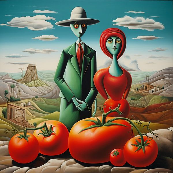 Tomates Farmer Couple Caricature Paysage Portrait par gm_designs