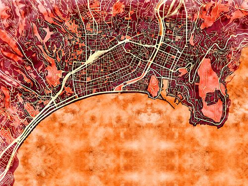 Kaart van Nice centrum in de stijl 'Amber Autumn'
