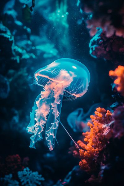 Méduse lumineuse dans un récif corallien par Poster Art Shop