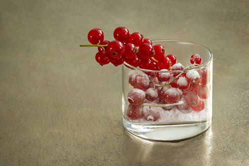 Aalbessen in een glas met poedersuiker