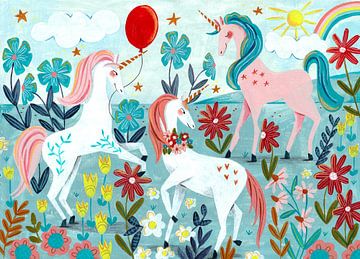 Pink unicorn flowers fairy tales by Caroline Bonne Müller