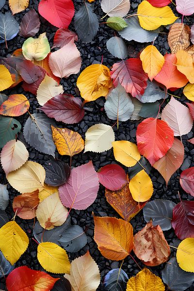 Bunte Herbstblätter auf dunkler Straße von Art & Soul Creations