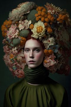 Woman with flowers in her hair by Bert Nijholt