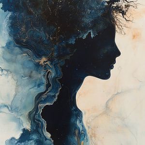 Abstrakte weibliche Figur in einem verträumten Universum