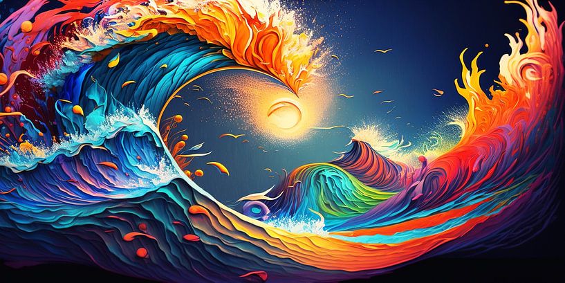 Kleurrijk abstract schilderij: Wilde Golven van Surreal Media