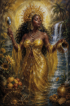 Peinture représentant Oshun, déesse africaine de l'amour et des rivières.