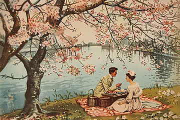Romantische picknick onder bloeiende kersenbomen van Imperial Art House