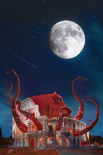 Mysteriöse Begegnung: Der Karminrote Oktopus im antiken Kolosseum unter dem Kosmischen Gewölbe von Elianne van Turennout