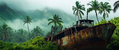 Gekreukt schip in de jungle