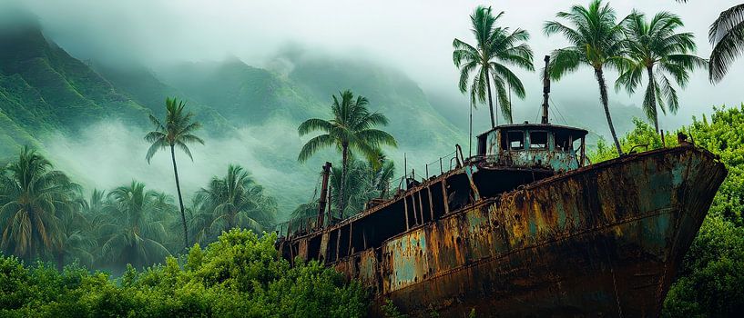 Verrustetes Schiff im Dschungel von Poster Art Shop