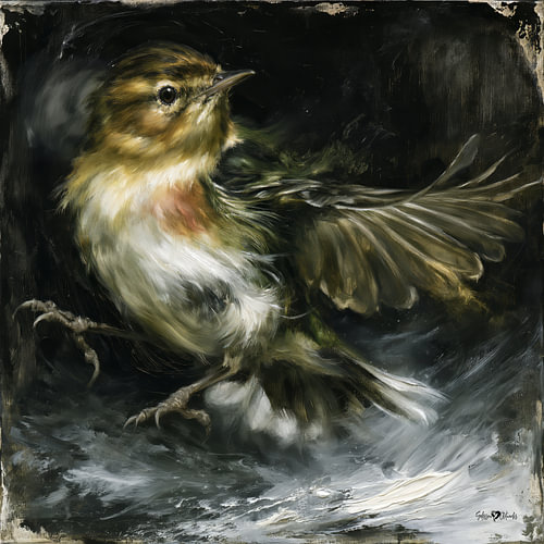 little bird in oil paint