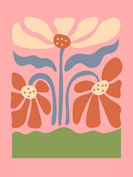 Retro Bloemsierkunst - Mid-Century Moderne Bloemen Poster in Warme Aardetinten van taufid hidayat