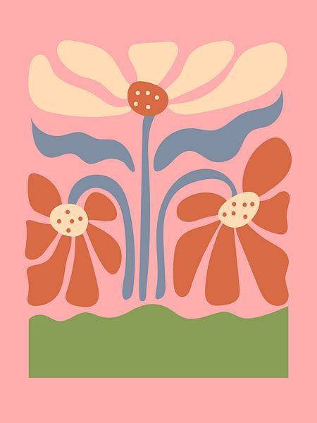 Retro Flower Wall Art - Modernes Blumenposter aus der Mitte des Jahrhunderts in warmen Erdtönen von taufid hidayat