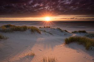 Coucher de soleil dans les dunes d'Eierlandse près de De Cocksdorp, Texel