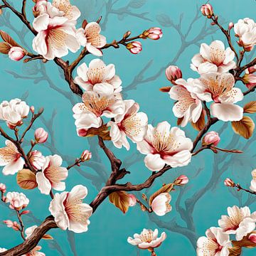 Semi-abstract cherry blossom branch by Vlindertuin Art