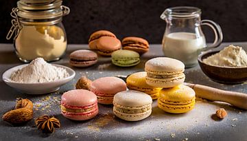 Colourful macarons with baking ingredients by Tilo Grellmann