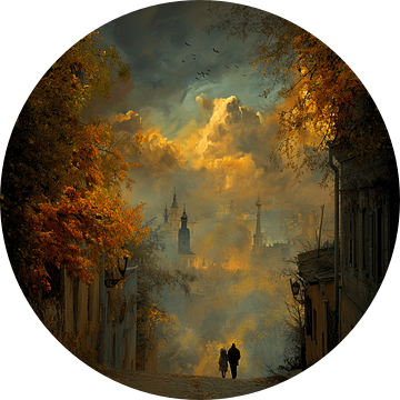 De Gouden Herfststraat naar het Licht | Waar Twee Schaduwen de Hemel Kussen