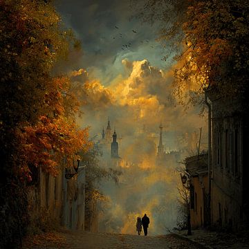 Der goldene Herbstweg zum Licht | Wo zwei Schatten den Himmel küssen von Karina Brouwer