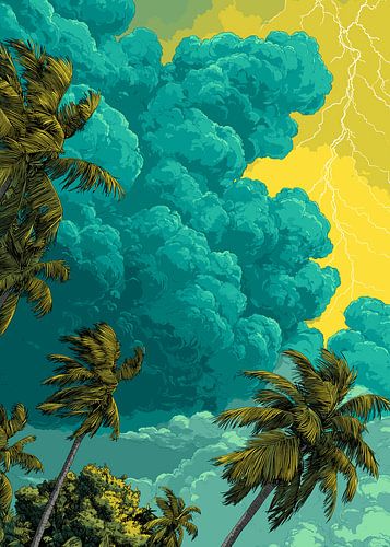 Des nuages d'orage au-dessus des palmiers