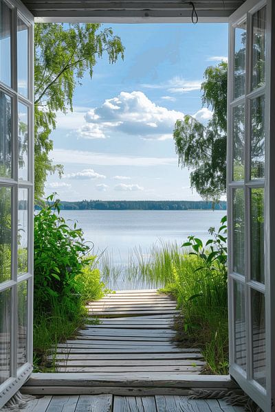 Fensterblick auf ruhigen See von Poster Art Shop