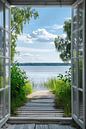 Fensterblick auf ruhigen See von Poster Art Shop Miniaturansicht