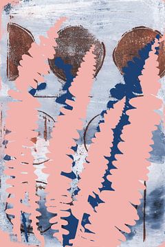 Abstracte Botanische Bohemen. Een moderne chique mix van varenbladeren in roze, blauw en roestbruin. van Dina Dankers